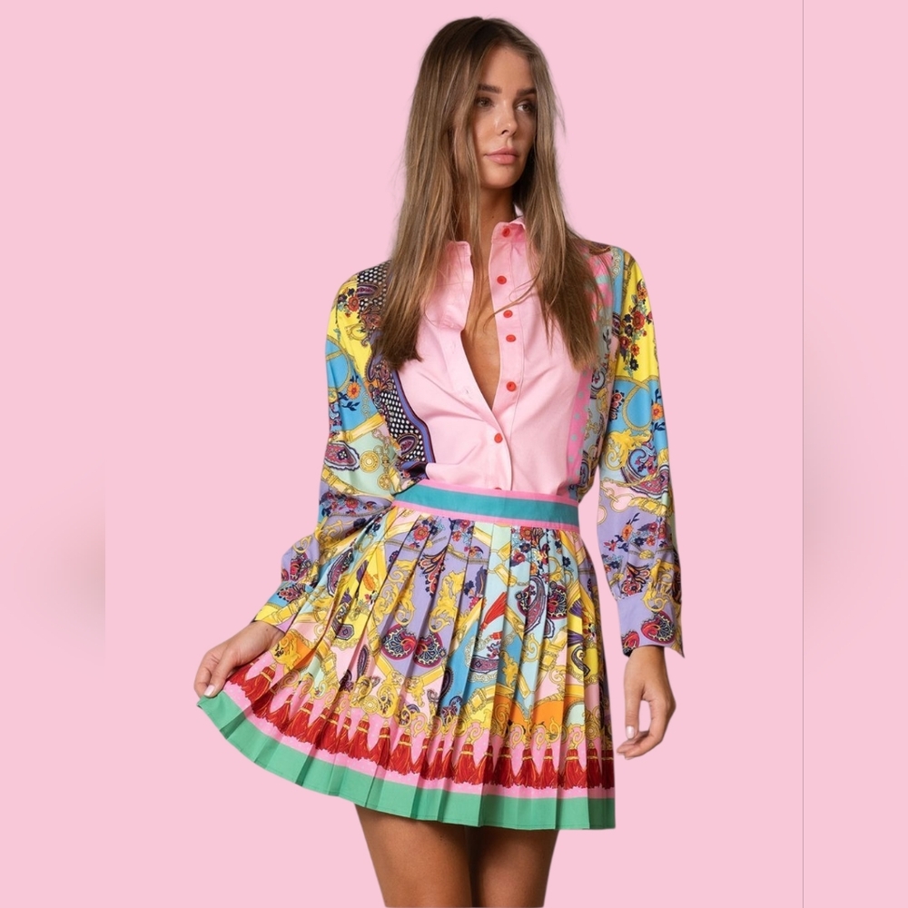 Zcrave Nolita Blouse Vibrant Pink Multicolor Patterned Polyester Sz.S